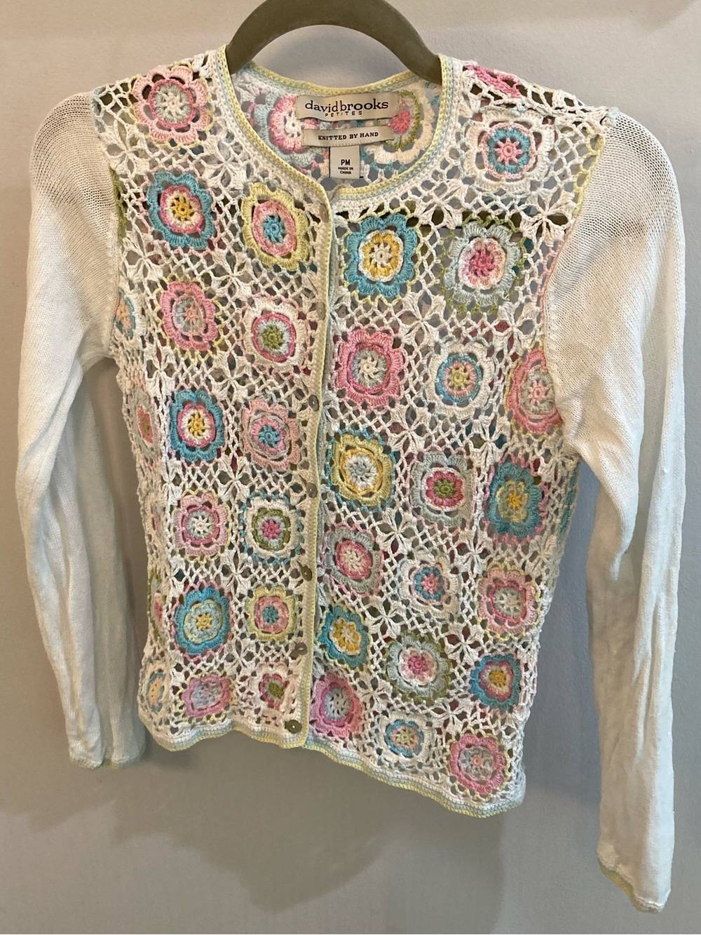 Vintage David brooks knitted by hand crochet granny square cardigan Size PM